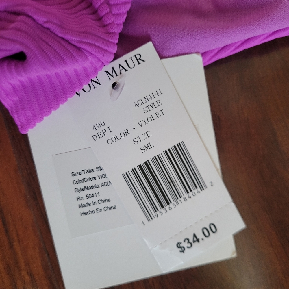 NWT Cyn & Luca Ribbed Scoop Neck Bikini Top - Violet Purple Size S - Picture 2 of 5